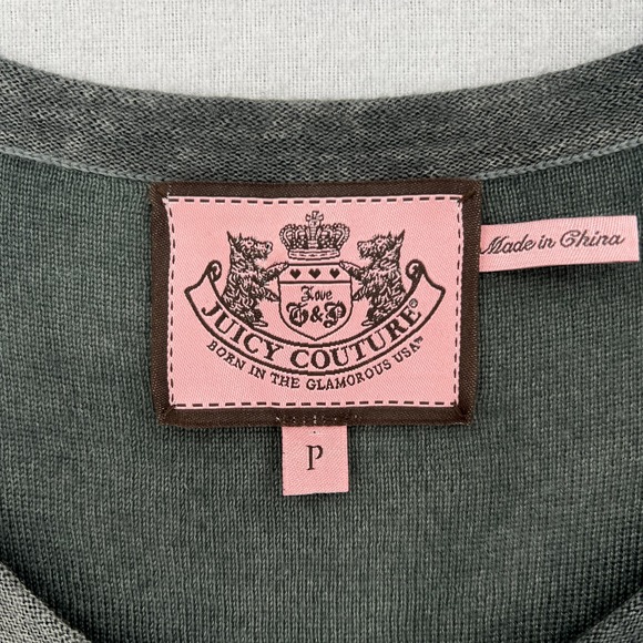 JUICY COUTURE Cardigan Sweater Womens XS Gray Merino Wool Ruffle One Button - Picture 10 of 16